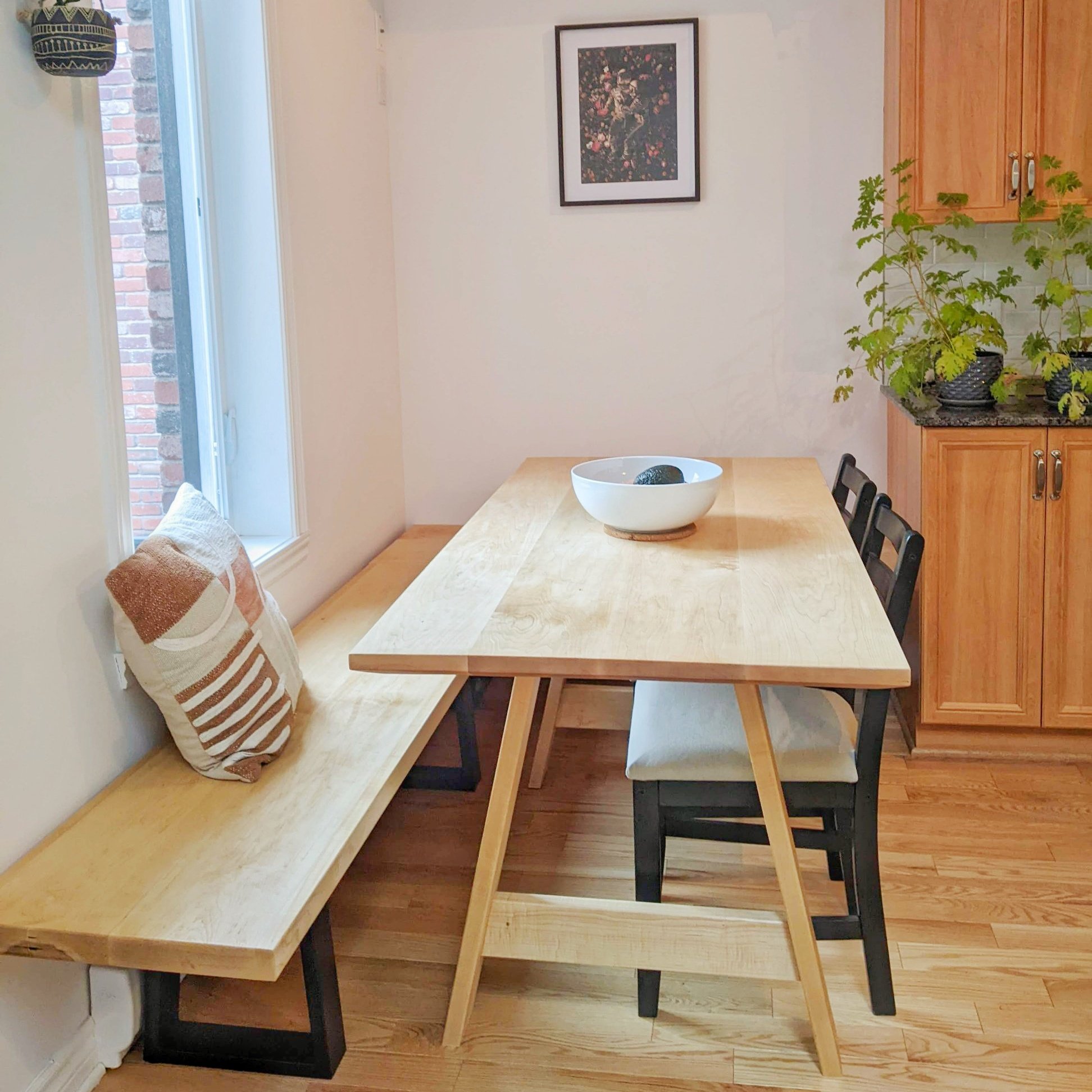 White maple dining table and benches