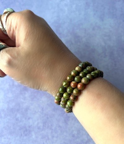 Unakite jasper crystal healing braclet.jpeg