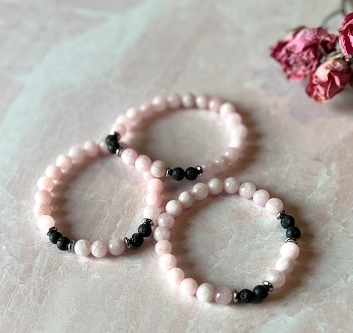 Rose quartz lava stone bracelet.jpeg