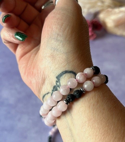 Rose quartz lava stone diffuser bracelet.jpeg