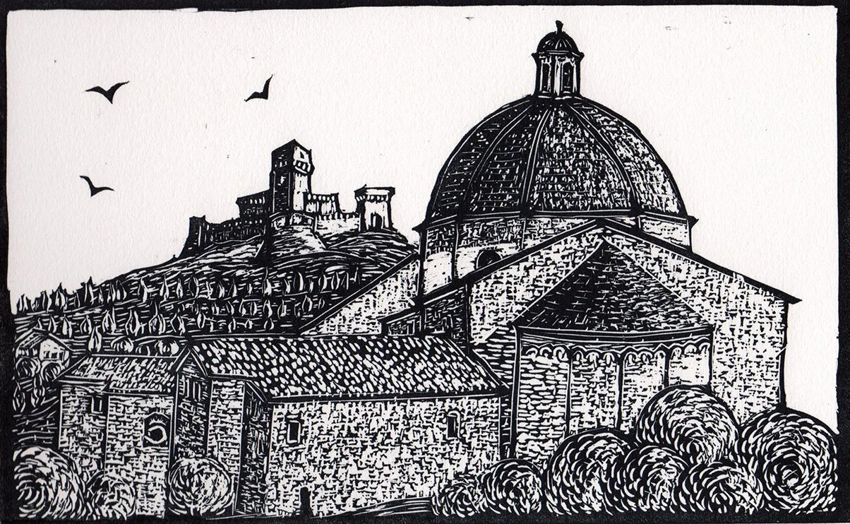 Scorcio di Assisi - Rocca Maggiore e cupola di San Rufino 25x35