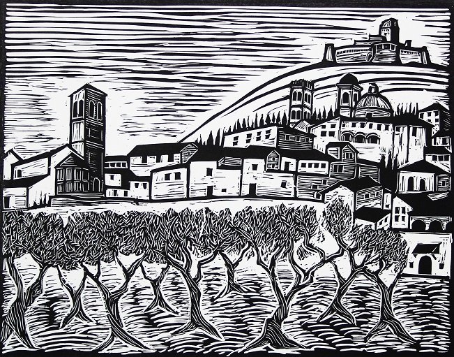 Panorama di Assisi - campo di ulivi 30x40