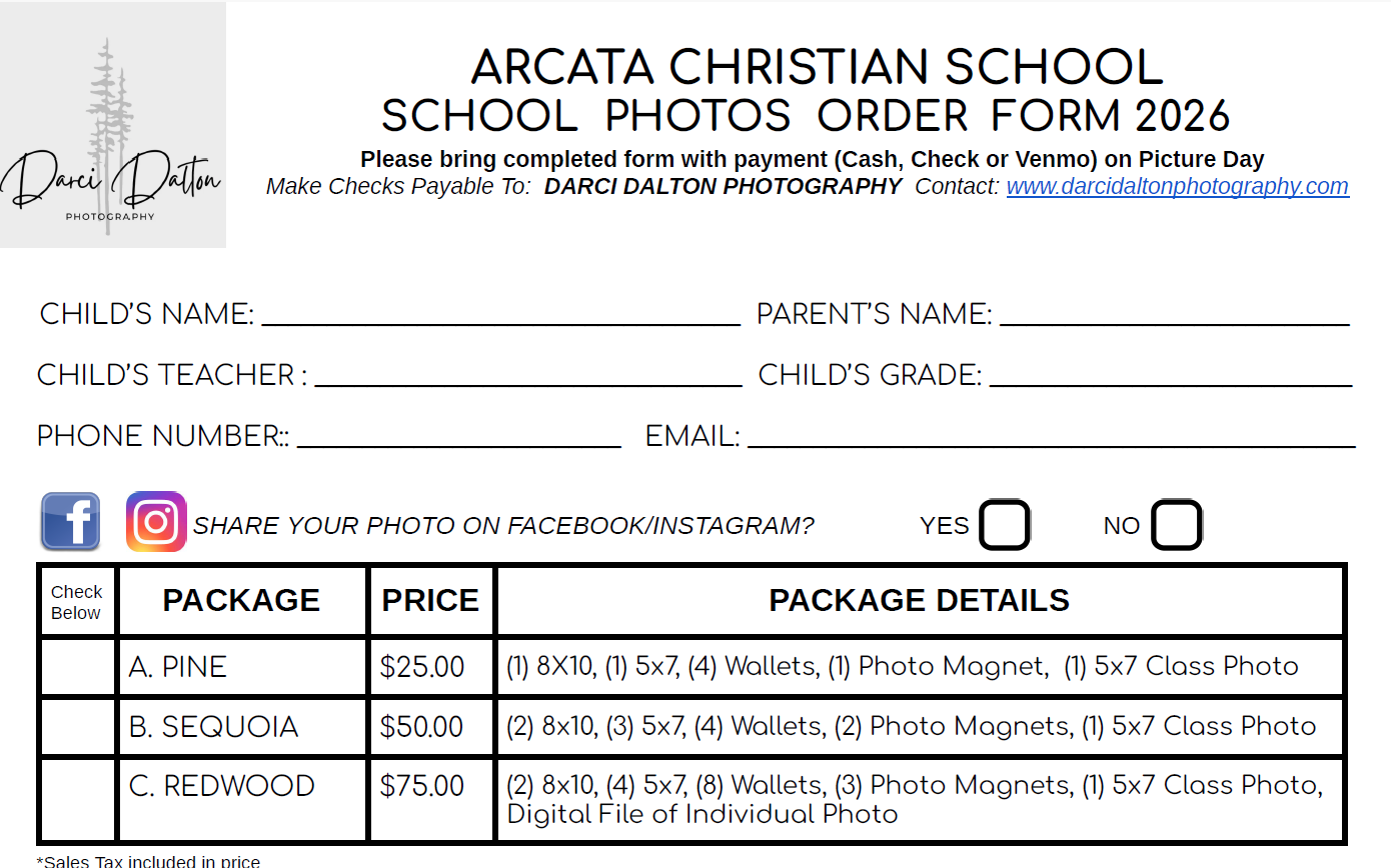 ACS School Photos Order Form