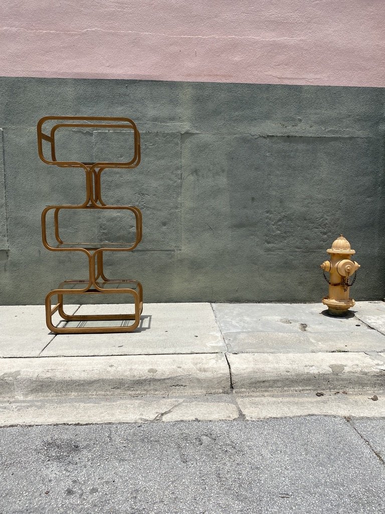 MID CENTURY BENTWOOD AND GLASS ETAGERE BY PLYCRAFT