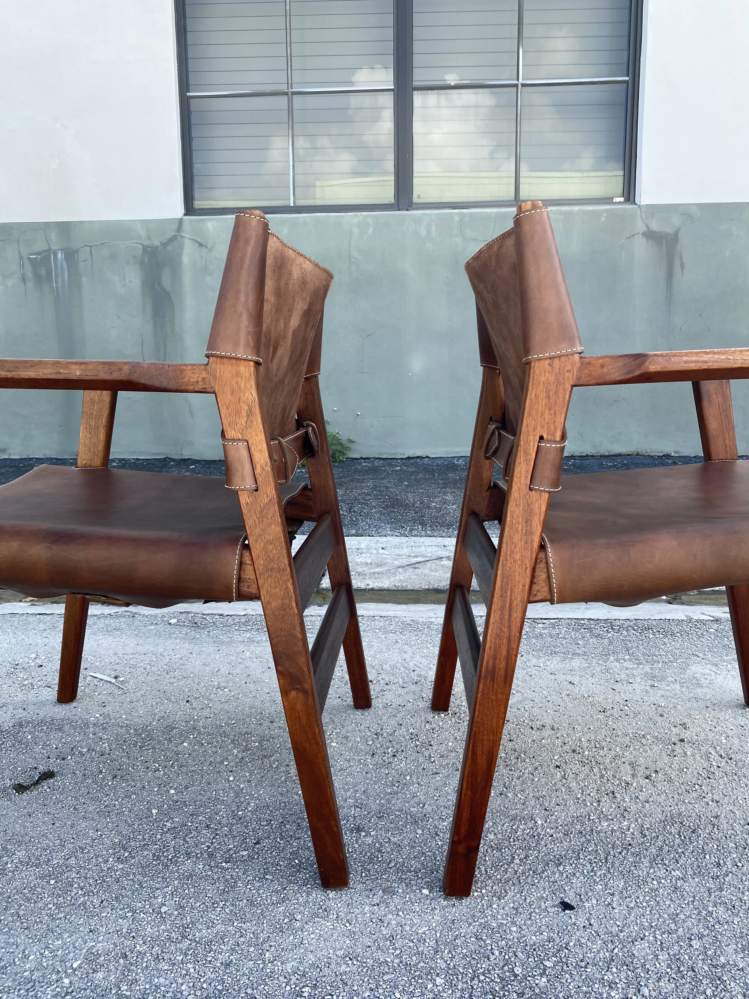 Mid-Century Leather and  teak chairs in the style of Borge Morgensen