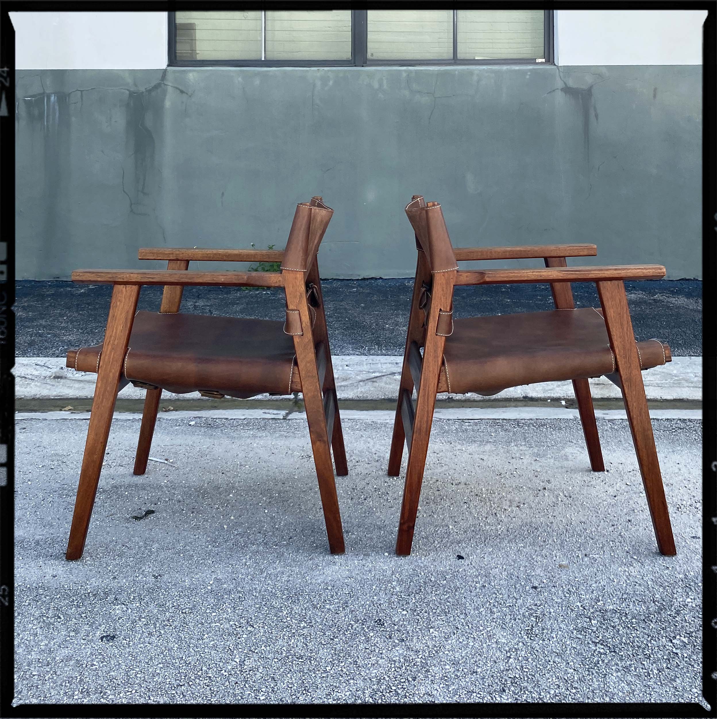 Mid-Century Leather and  teak chairs in the style of Borge Morgensen