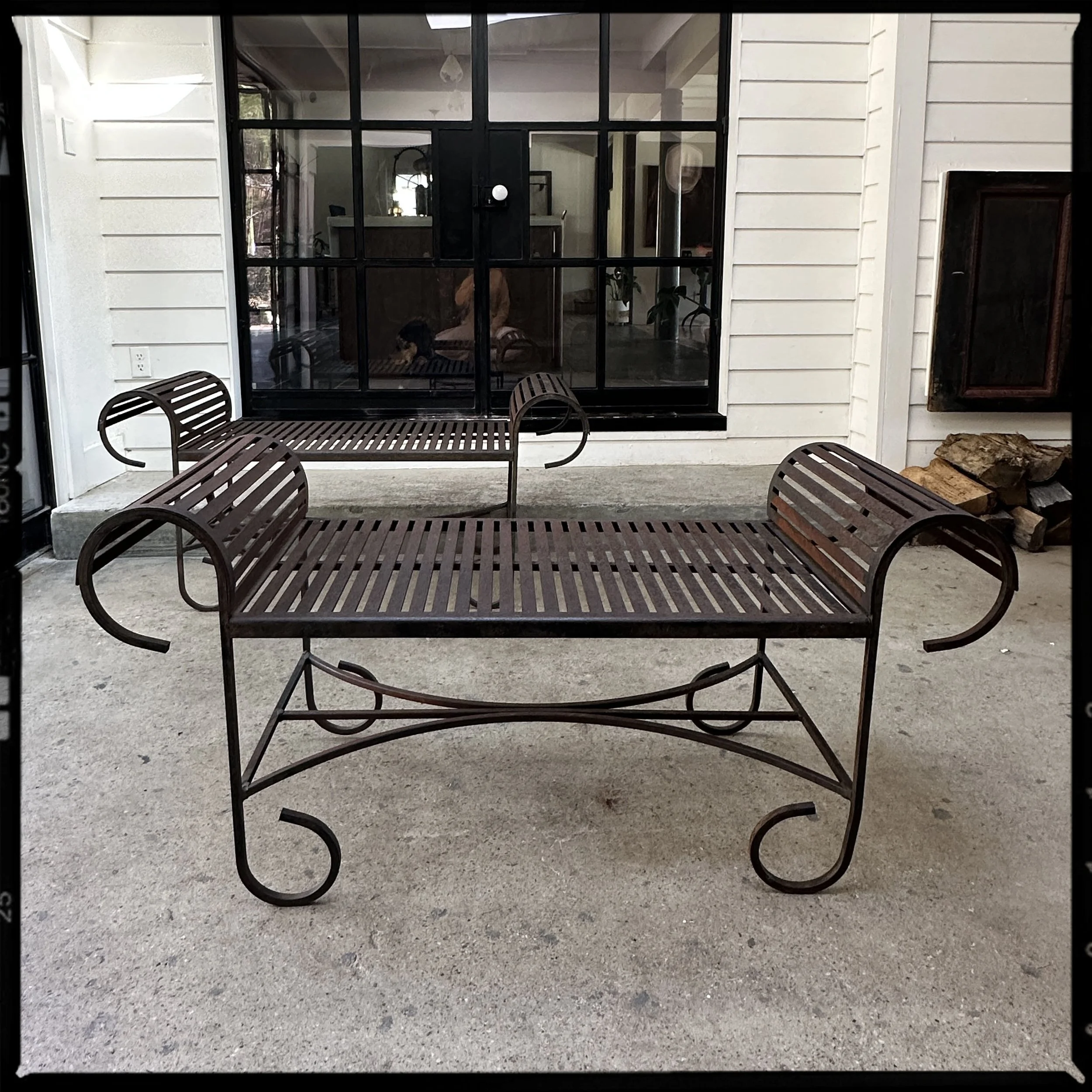 Rustic Wrought Iron Bench - 2 available