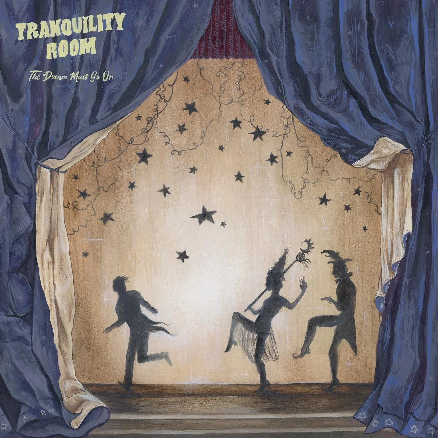 🎟️🎭✨ I was incredibly honored to paint the cover for Tranquility Room's debut LP, The Dream Must Go On ! This was such a blast to work on from start to finish, and now it's OUT and you can LISTEN TO IT and it's very good :) I'll link in my bio so y