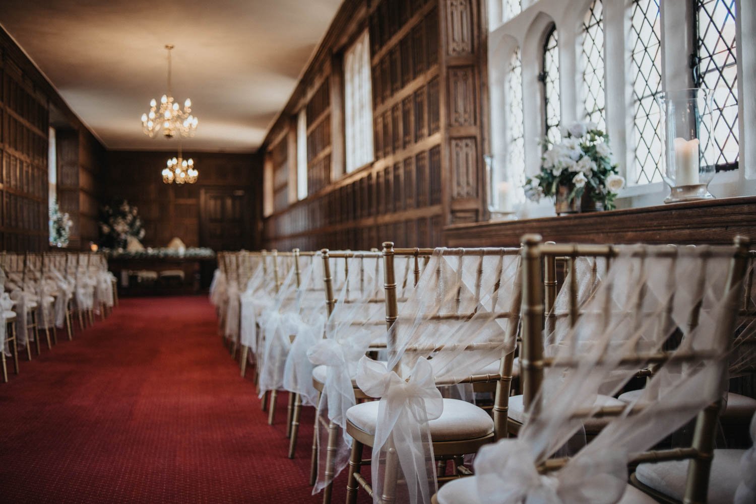 The Queen's Gallery Gosfield Hall set up for wedding ceremony
