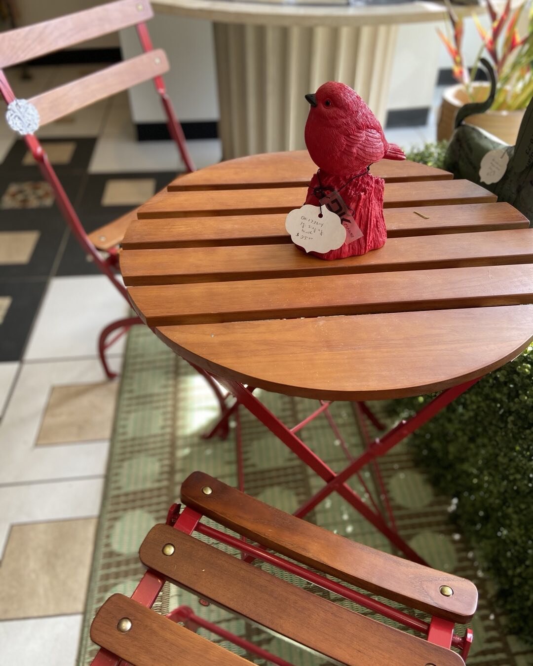 Well made Paris Bistro table comes with two Folding chairs we stock in many colors yellow ,red ,green. blue , and black Can mix-and-match for fun 23 inches wide . great for small patios. $ 175 set 1 table 2 chairs, #gardentable, #patiofurniture, #sma