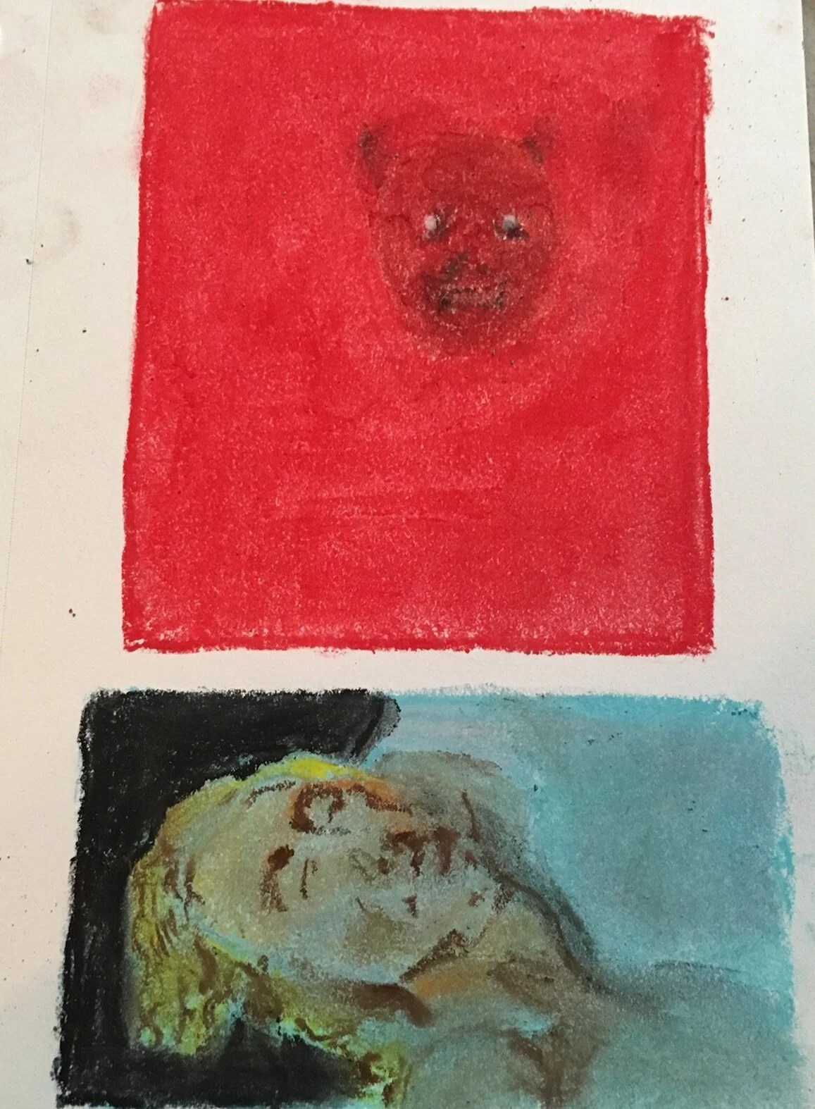 Good and Evil concept sketch. Chalk pastel on sketch paper. 