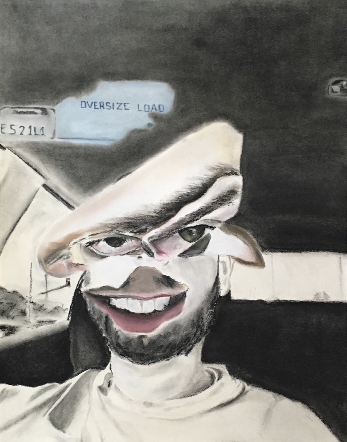 Commissioned drawing based off a photo collage. Charcoal and chalk pastel on paper. 