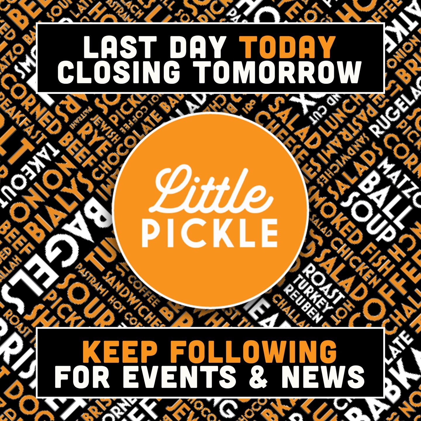WHAT A RIDE!!! We had planned on closing Friday, but you guys cleaned us out! We literally ran out of food! For all my pickle people, fear not, there is an afterlife. We have some special events coming up to keep the mojo going as well as our upcomin