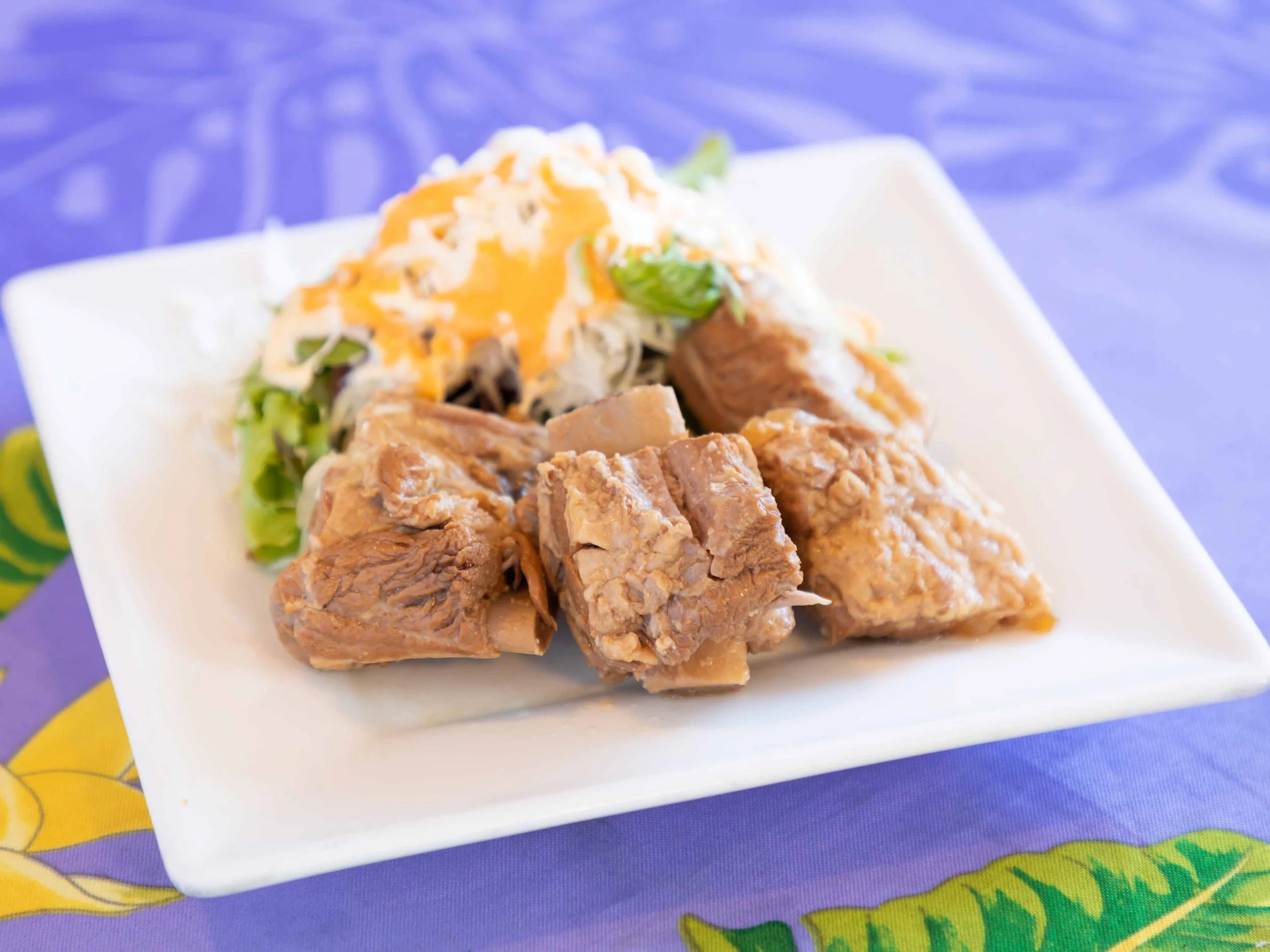 Shoyu Pork Plate - shoyu pork, with rice, cabbage, potato salad, takuwan