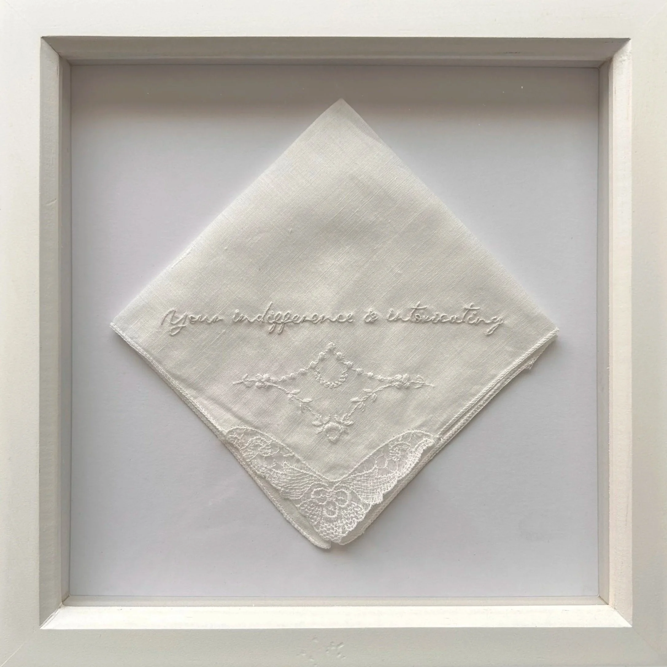 Commodified Romance, 2025. Hand Embroidery on Vintage Handkerchief