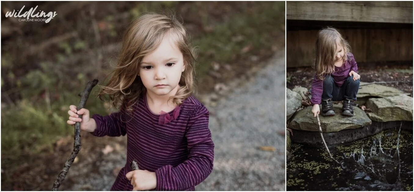 Portrait of a young toddler in a red and purple striped dress