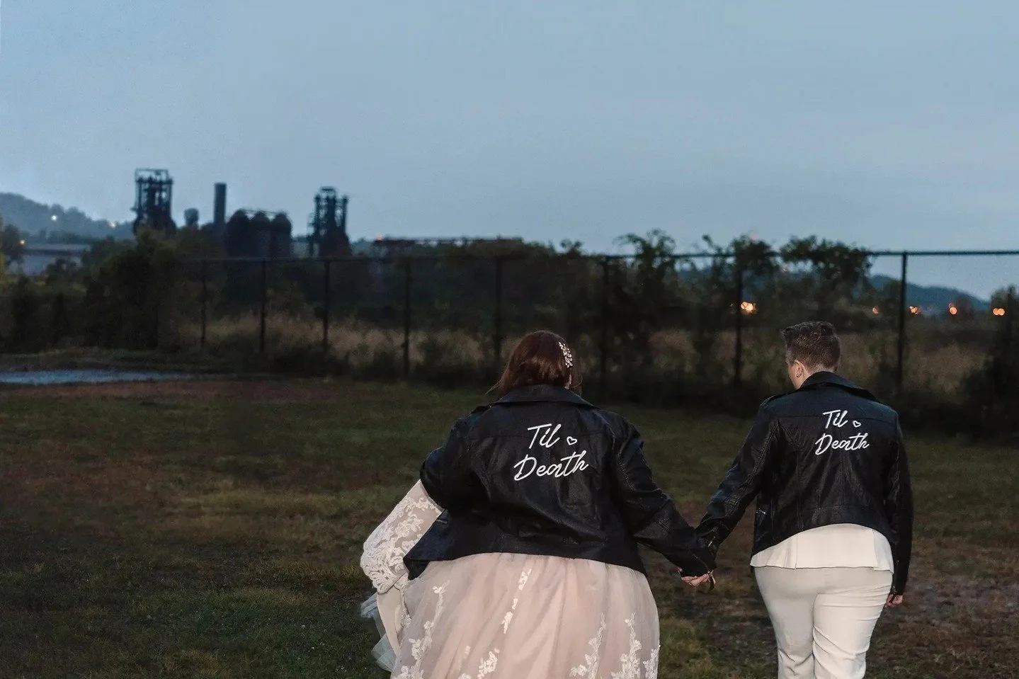 I'll just never get tired of a leather jacket over a wedding dress.