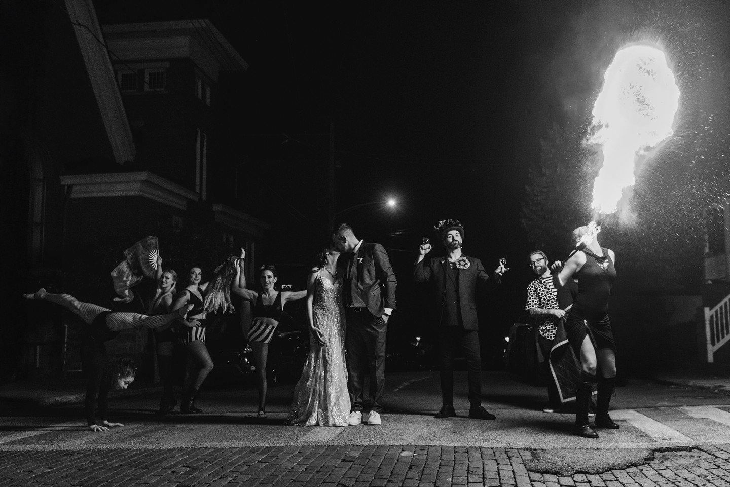 It's not every day that I get to shoot a wedding with a firebreather. Technically I was second shooting this one, so I had to run and gun it a bit. I got about 30 seconds of notice that we'd be doing this shot, which was just enough time to get a mon