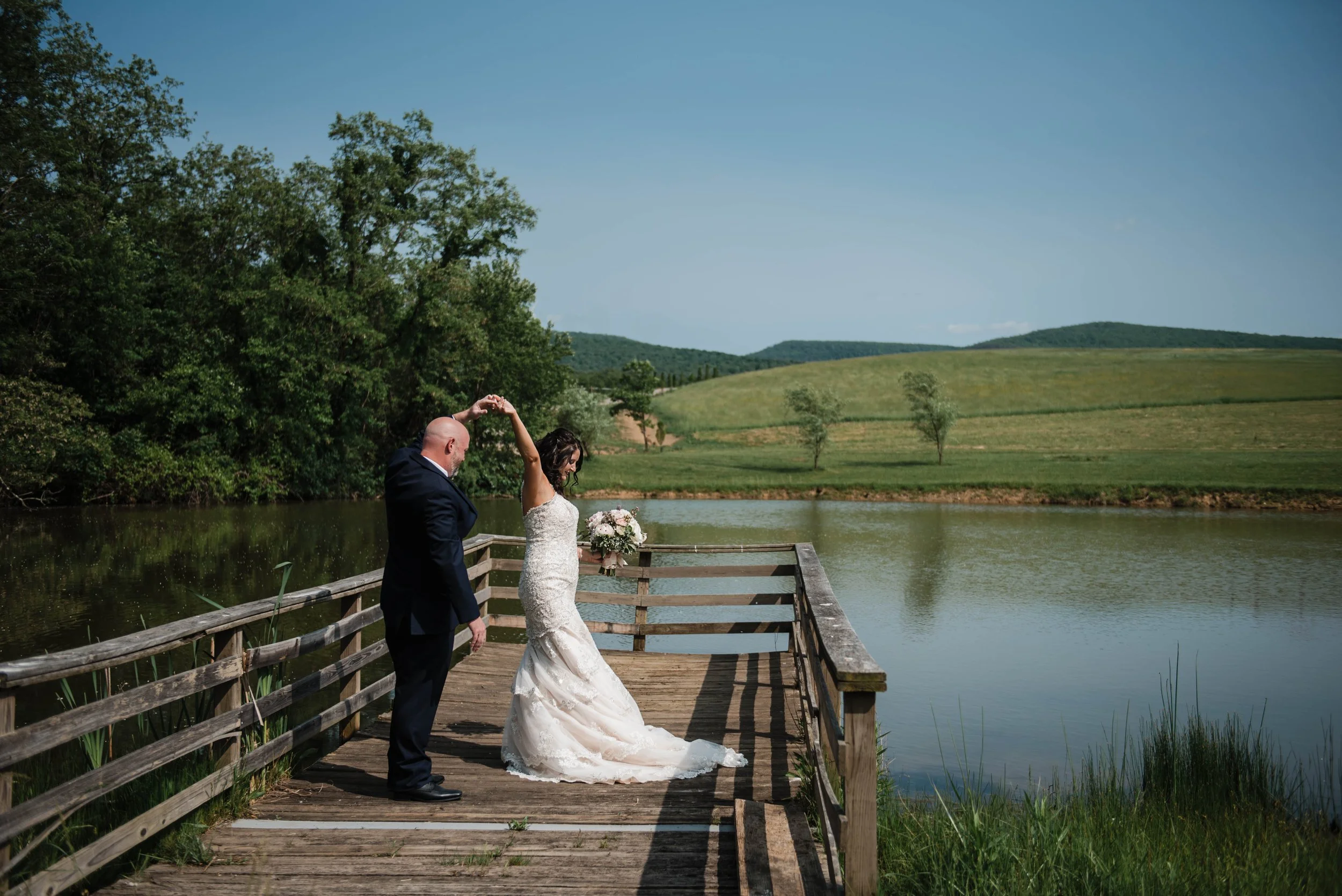 Bride and groom dancing at their wedding at Rich's Farms