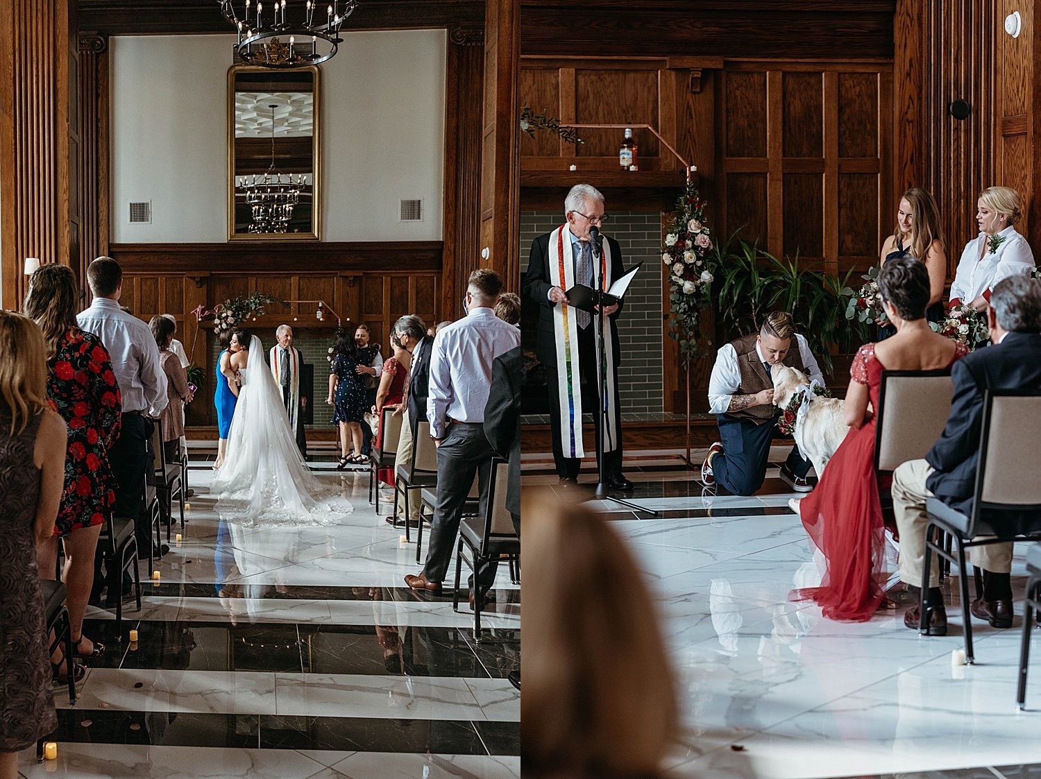 The groom gives his ring-bearer dog some kisses