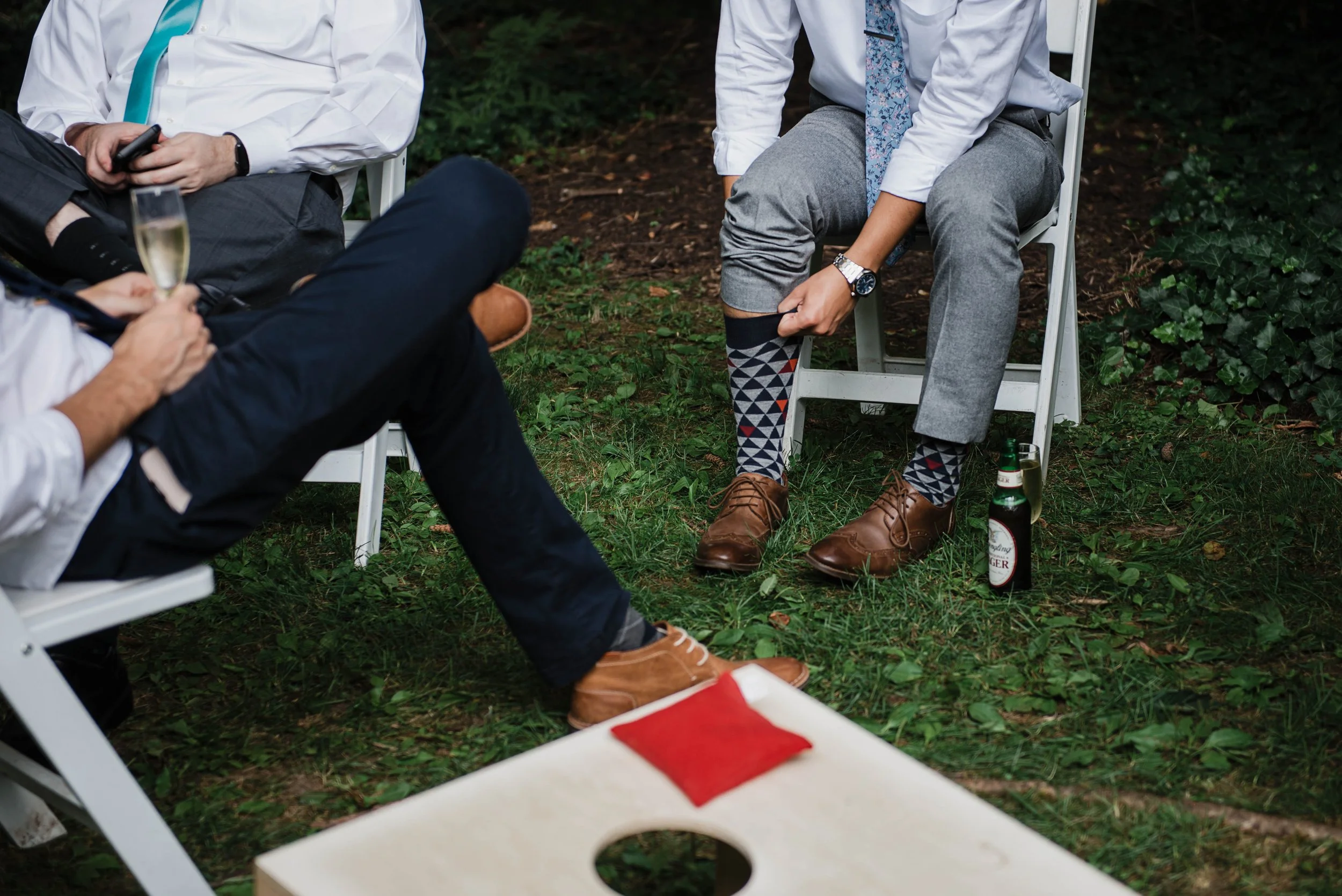 Cornhole at a wedding at The Hyeholde