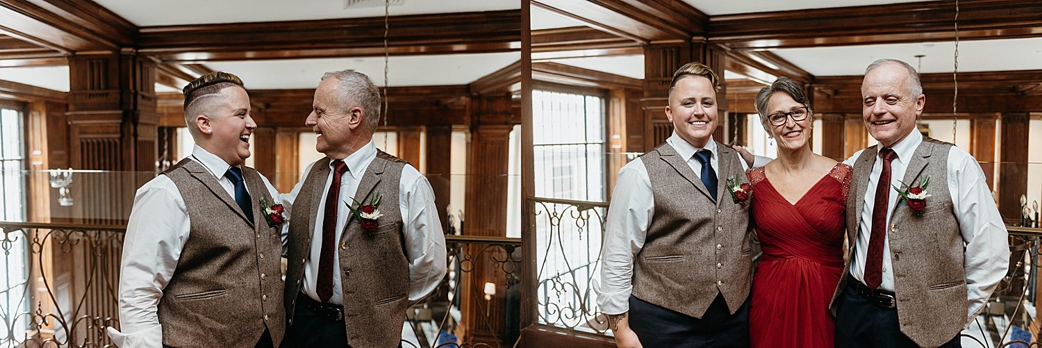 Groom with his parents before his wedding