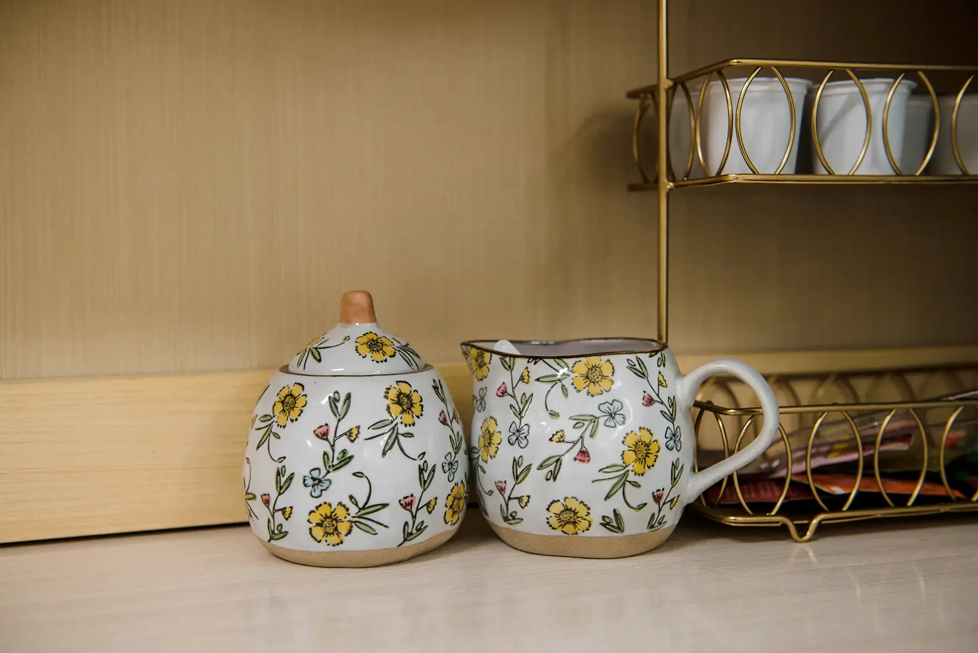 Floral creamer and sugar jars