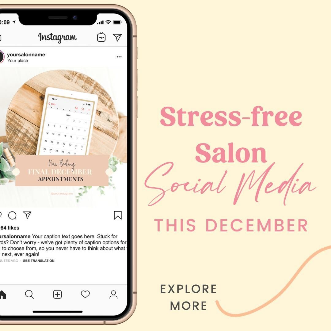 👋🏻 Busy Salon Owners: Feel like you're behind on December already?
Let us tick social media off your to-do list. ✅ So you can get back to the business of doing what you love &ndash; helping people look and feel their most fabulous selves this festi