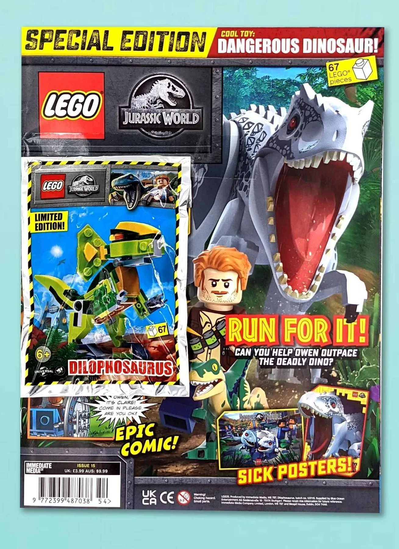 Jurassic World Magazine Issue 15 with Dilophosaurus Foil Pack