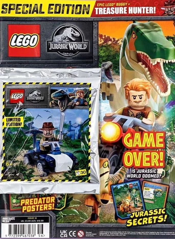 Jurassic World Magazine Issue 16 with Sinjin Prescott Minifigure + Buggy Foil Pack