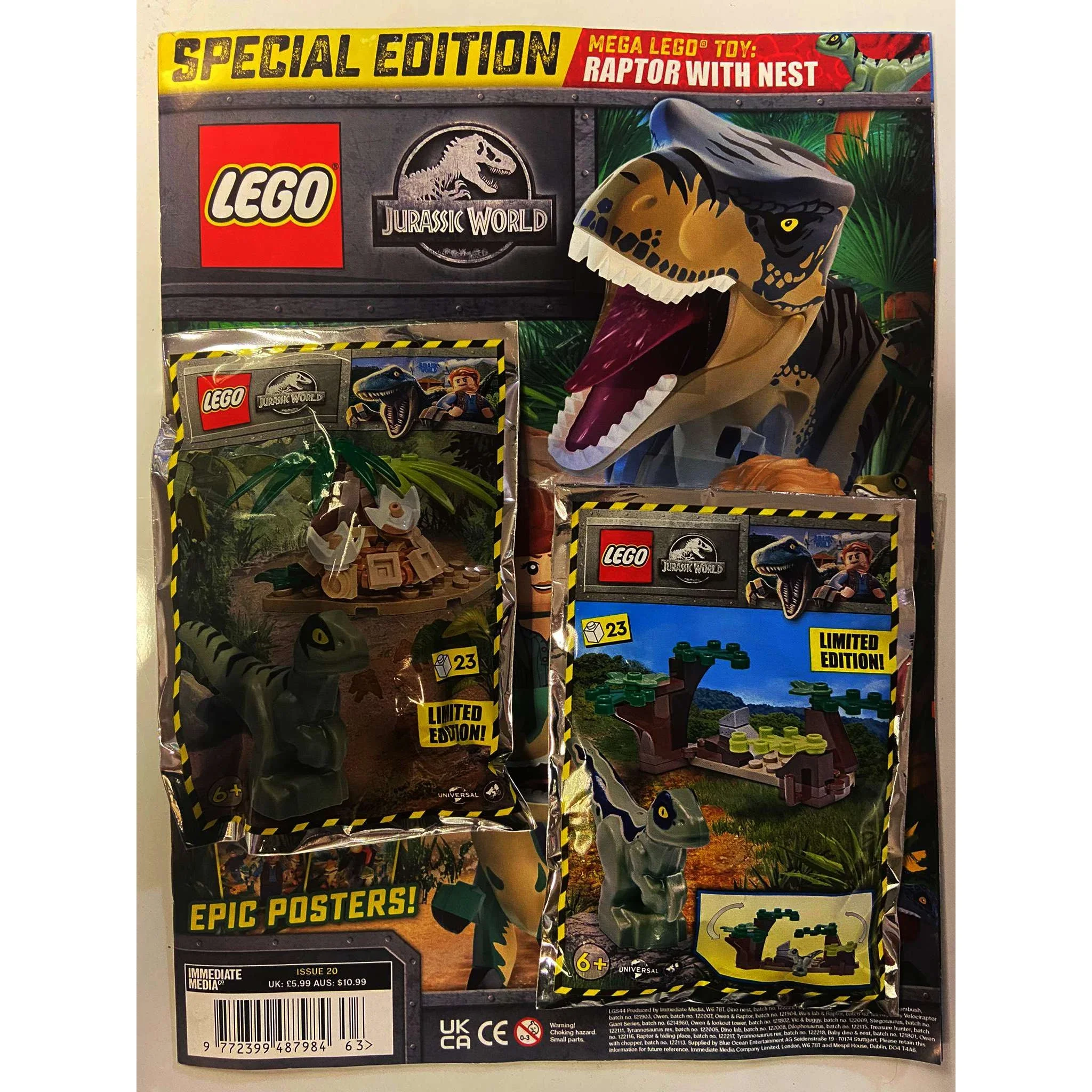 Jurassic World Magazine Issue 20 With 2x Baby Raptor with Nest Foil Pack