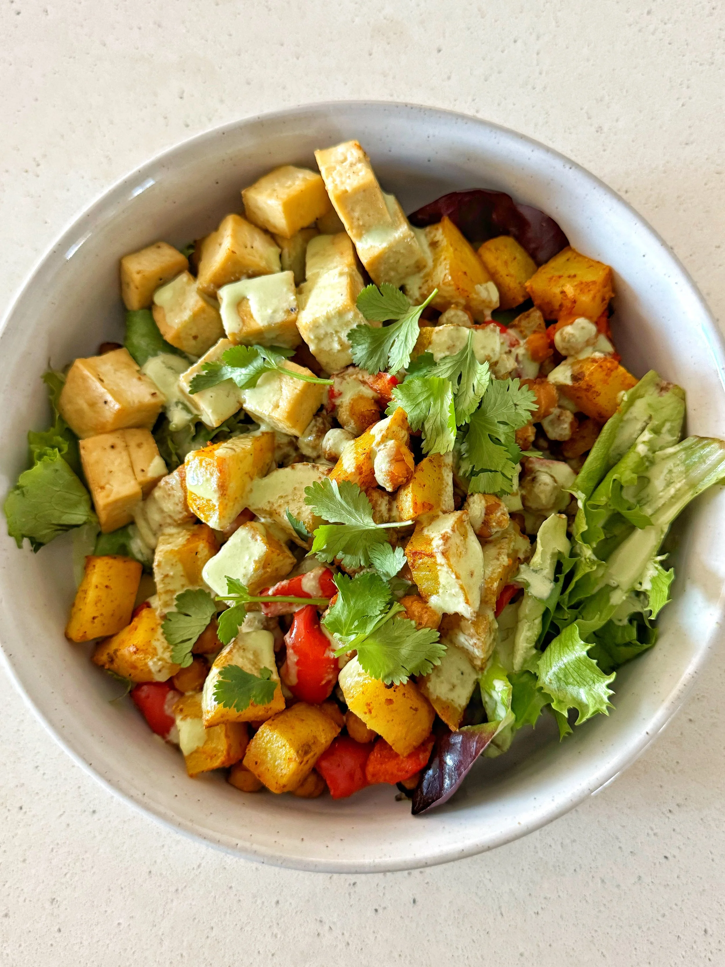 Potato, Chickpea and Bell Pepper Sheet Pan Meal With A Creamy Cashew Greens Sauce