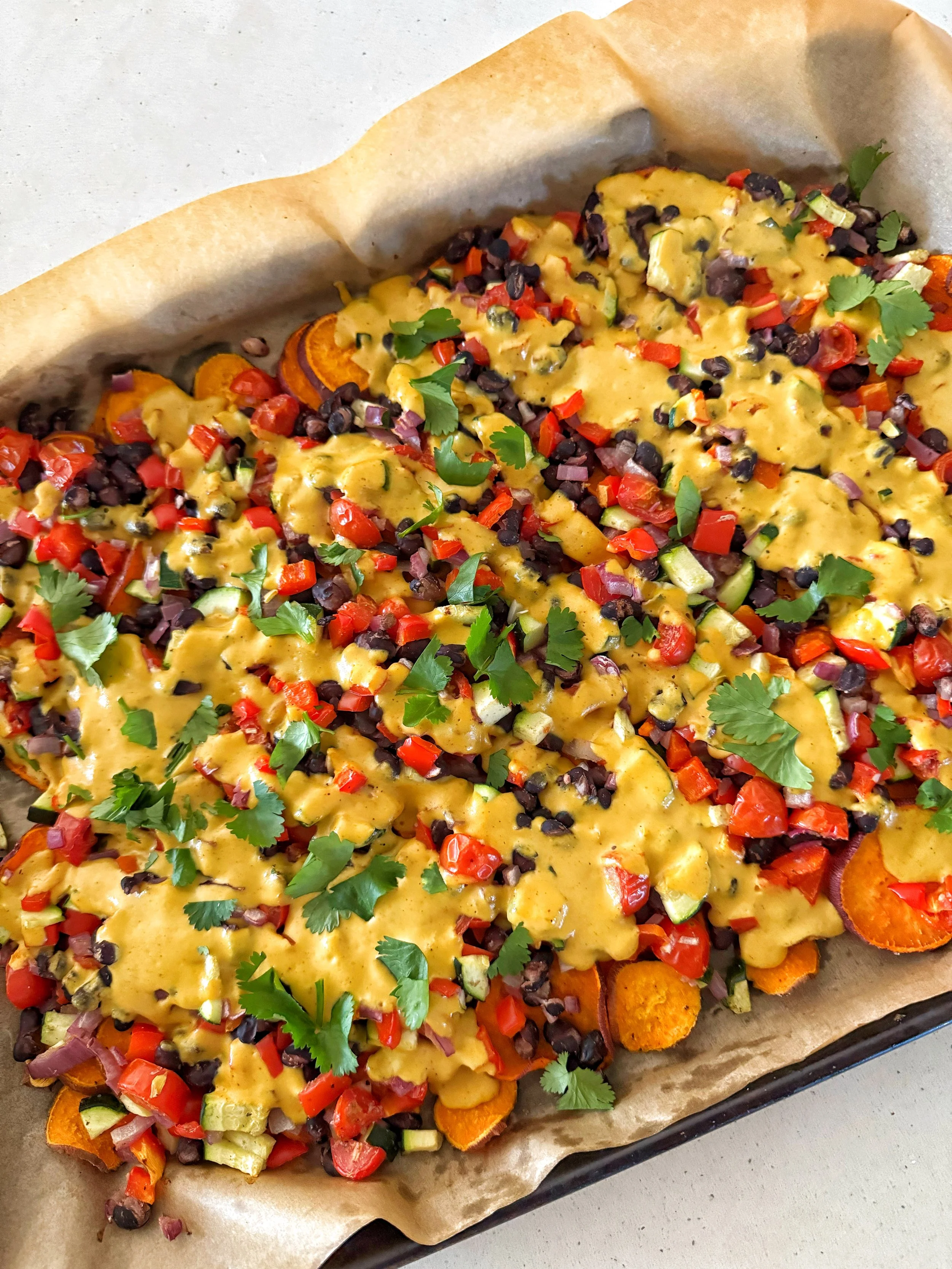 Sweet Potato Nachos With Cashew Cheese Sauce