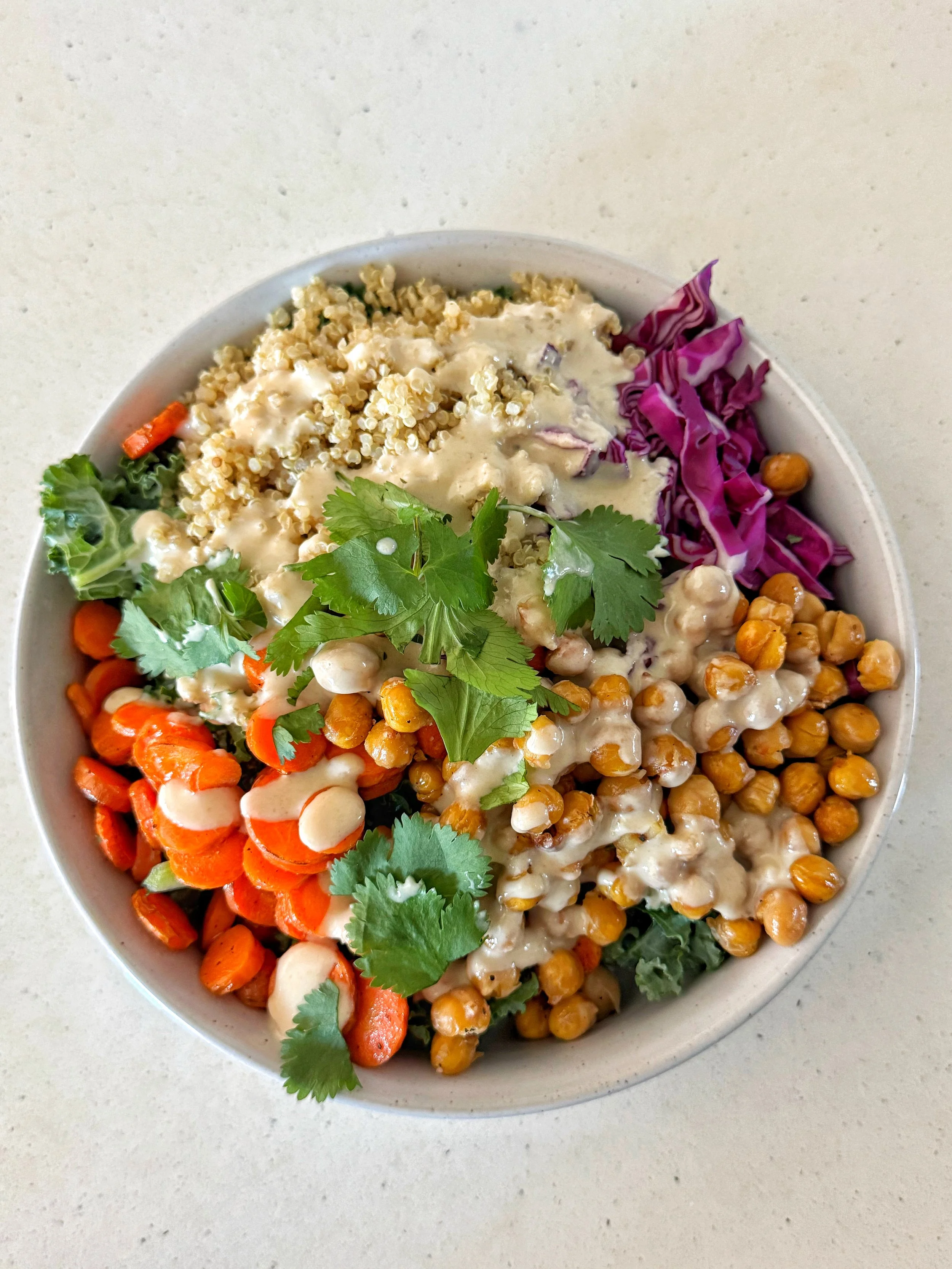 Roasted Carrot &amp; Chickpea Glow Bowl With A Tangy Honey Tahini Dressing