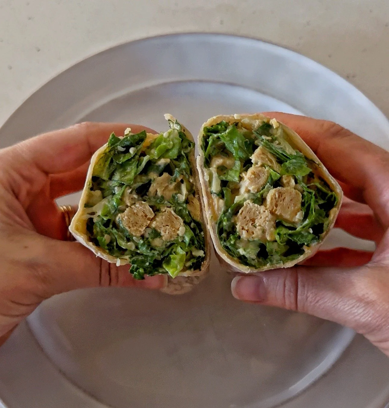 Healthier Caesar Salad Wrap With A Tahini Caesar Dressing