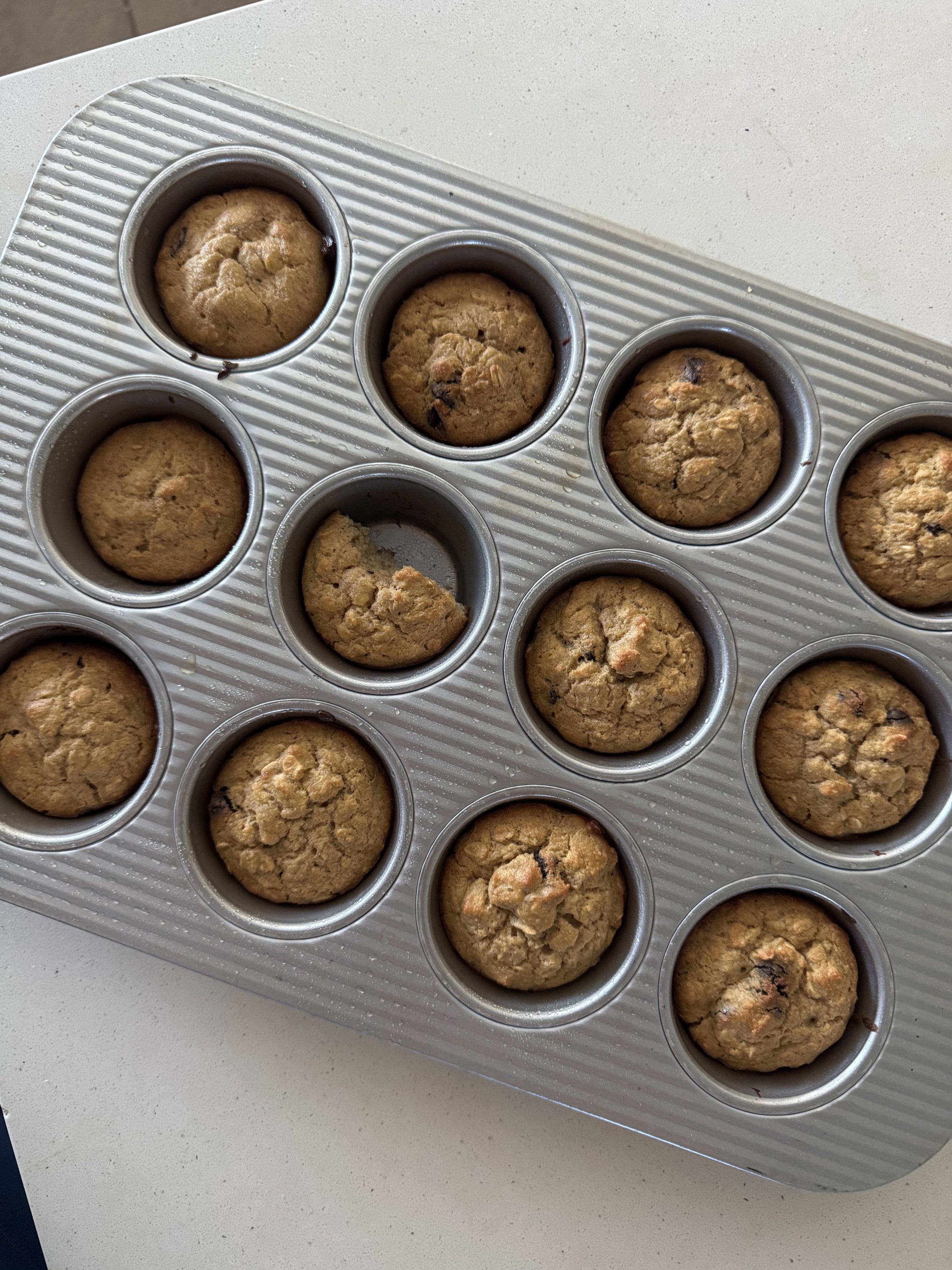 Low Sugar Chocolate Chip Oat Banana Muffins
