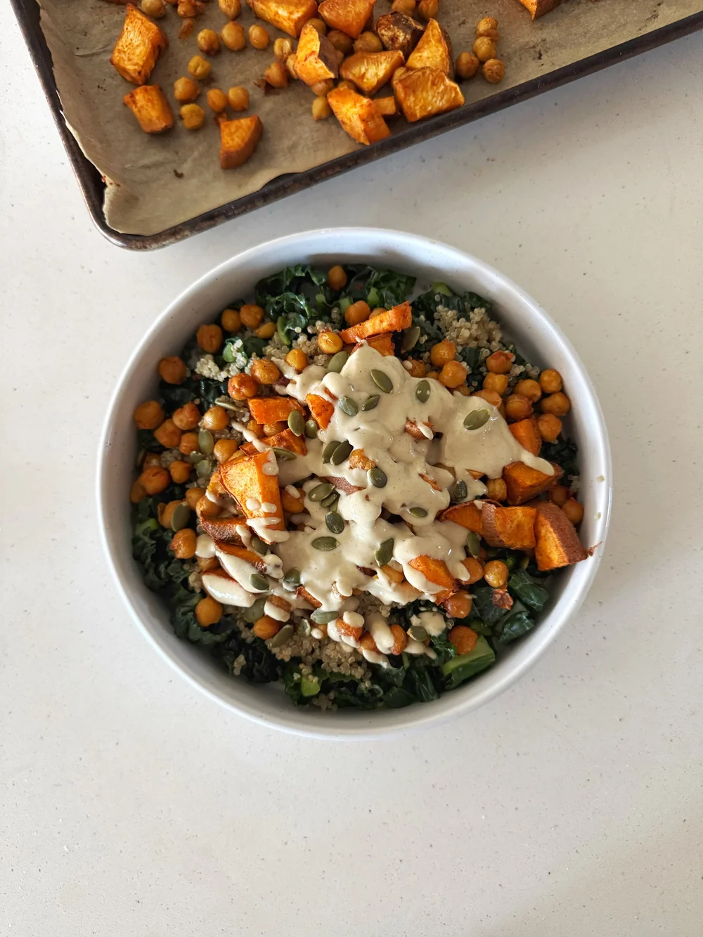 Roasted Sweet Potato And Chickpea Kale Salad With A Tangy Tahini ...