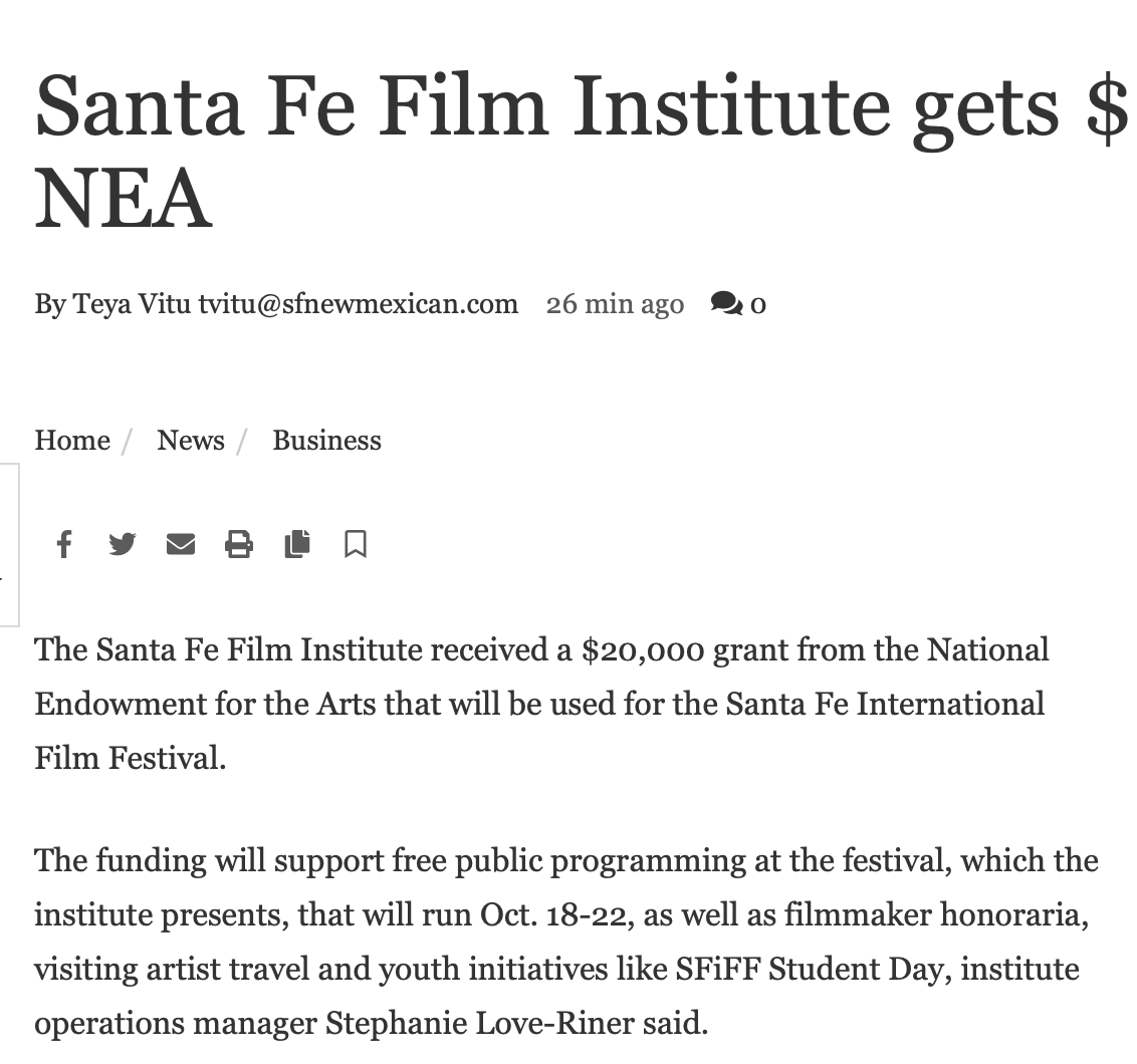 Santa Fe Film Institute gets $20K from NEA