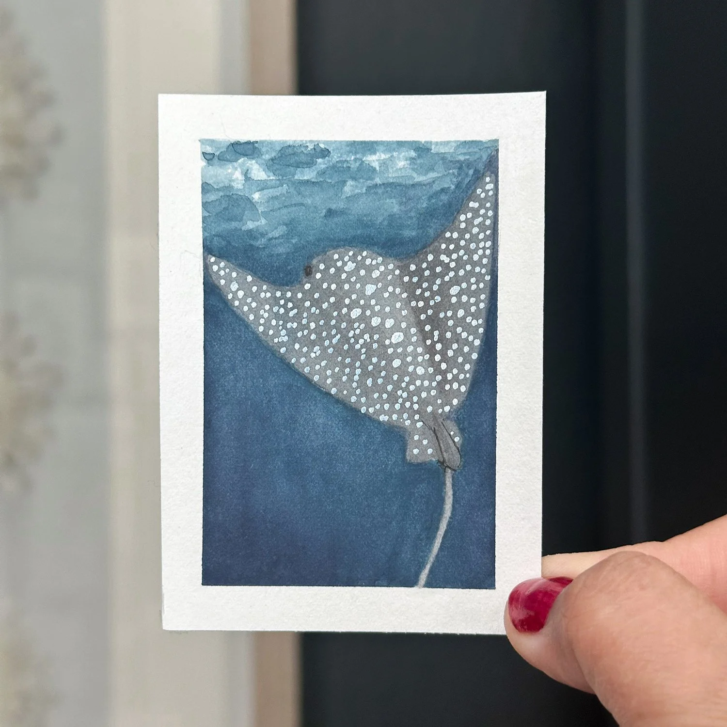 Spotted Eagle Ray, Original Art Card Painting