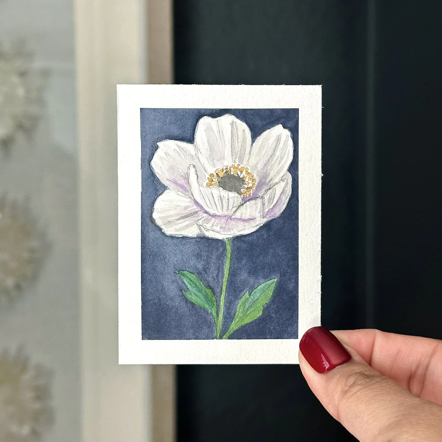 Cosmo Flower, Original Art Card Painting