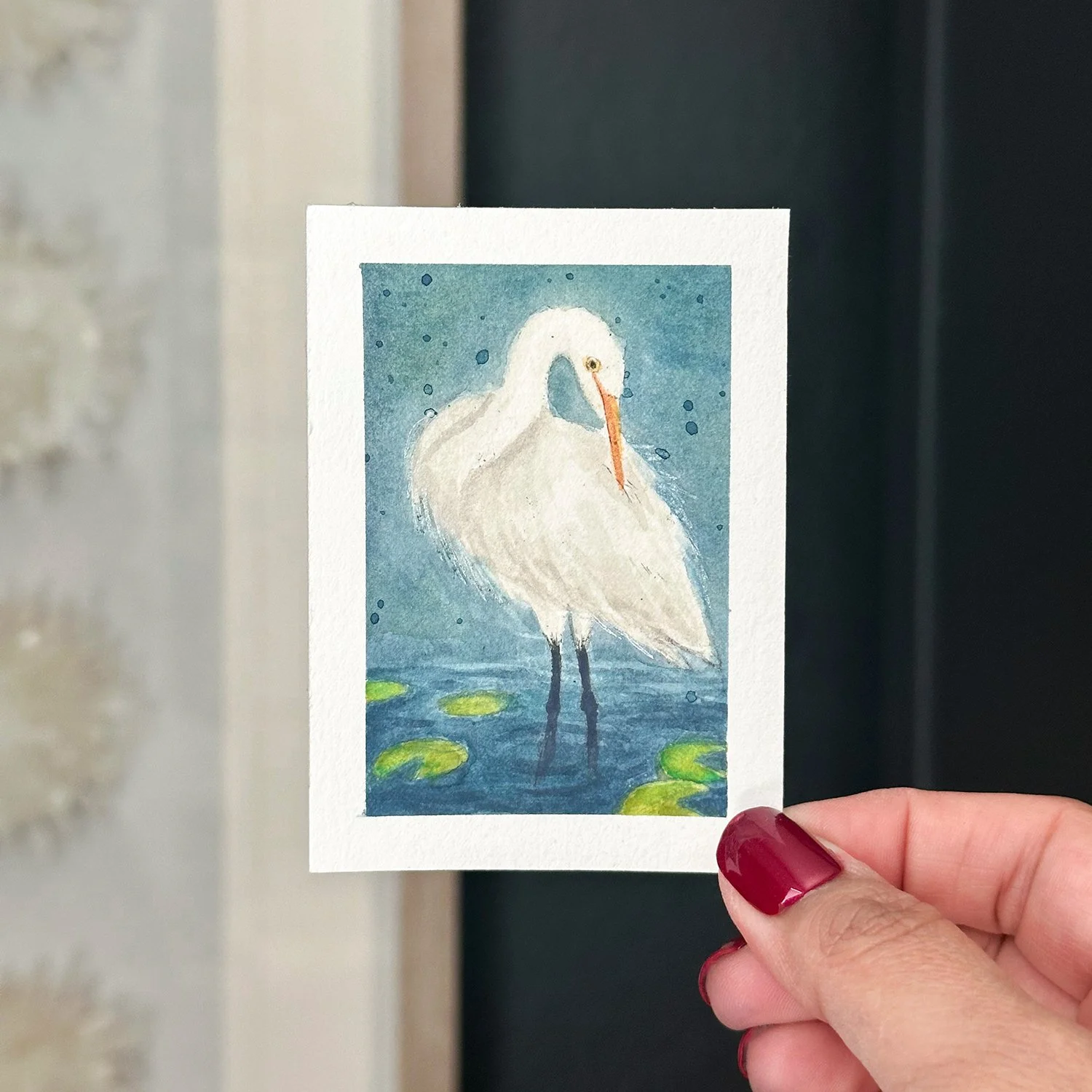 Great Egret, Original Art Card Painting