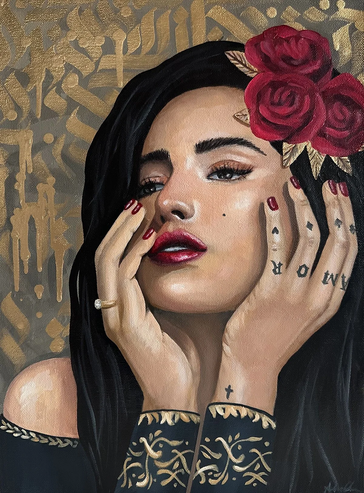 Queen of Hearts, 2024. 12” x 17” Mixed Media on Canvas | 🔴 SOLD