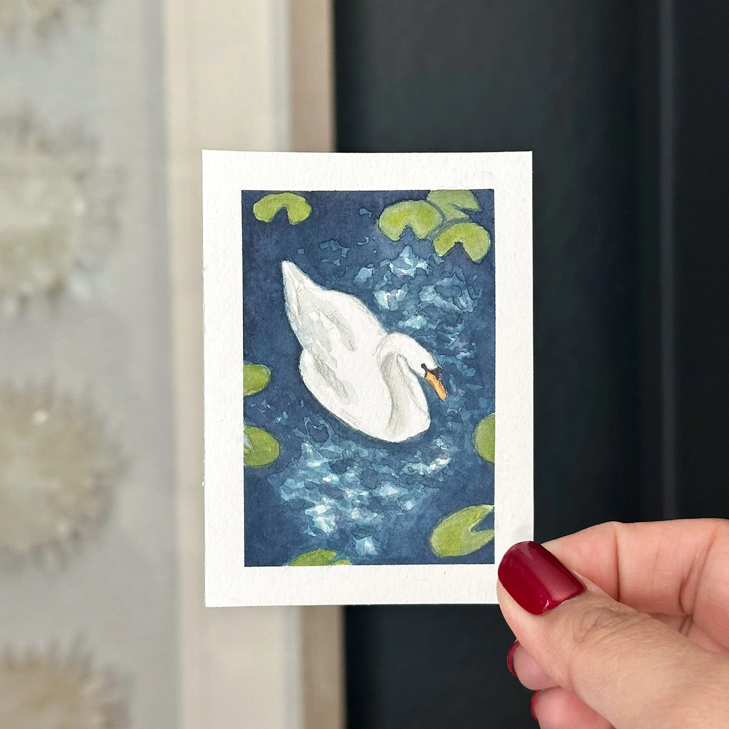 Swan, Original Art Card Painting