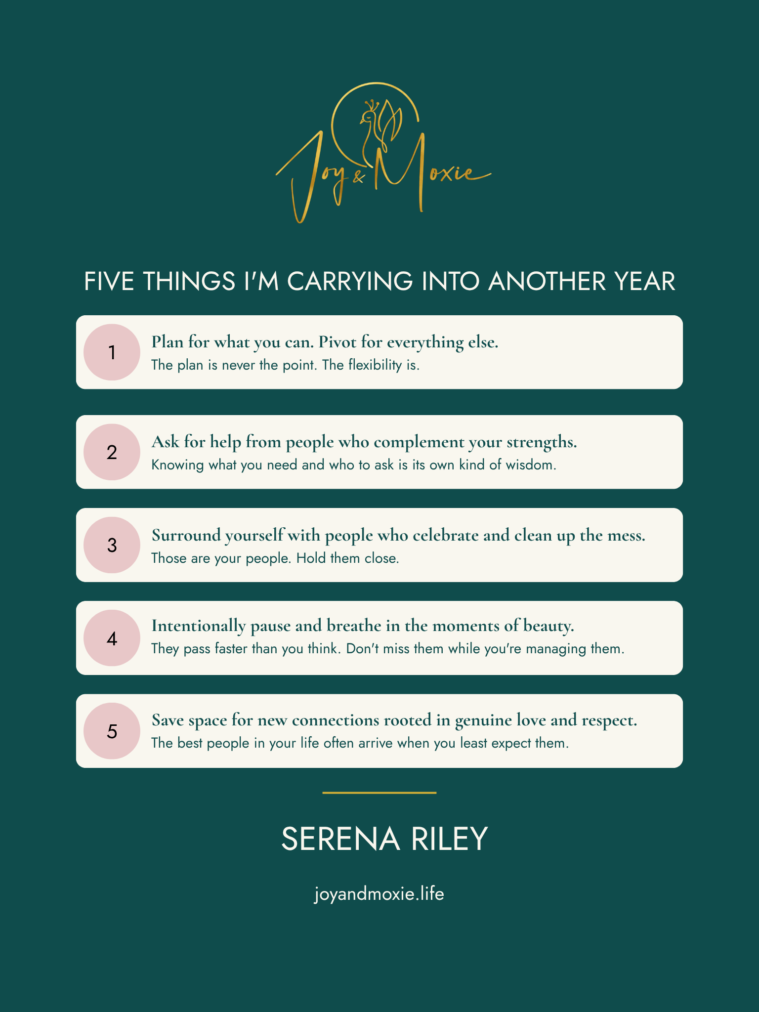 Five things I'm carrying into another year.
