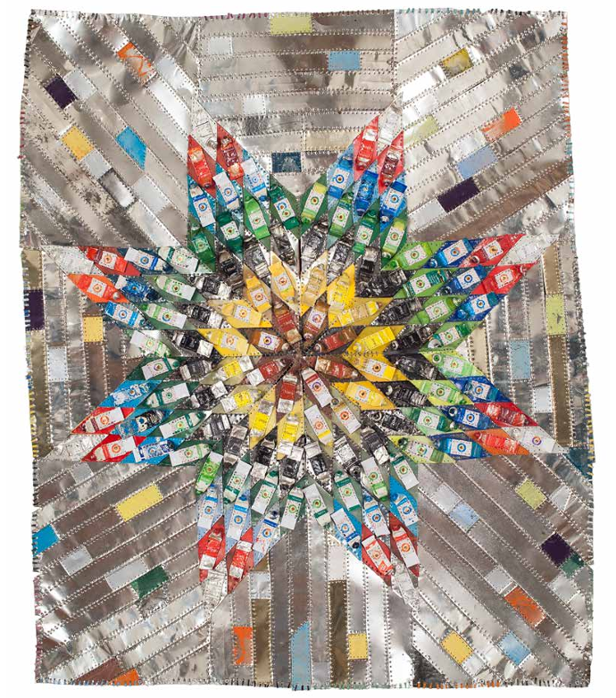 My Palette #2, 2013. Spray cans, paint tubes, and foil, 46 × 38 in