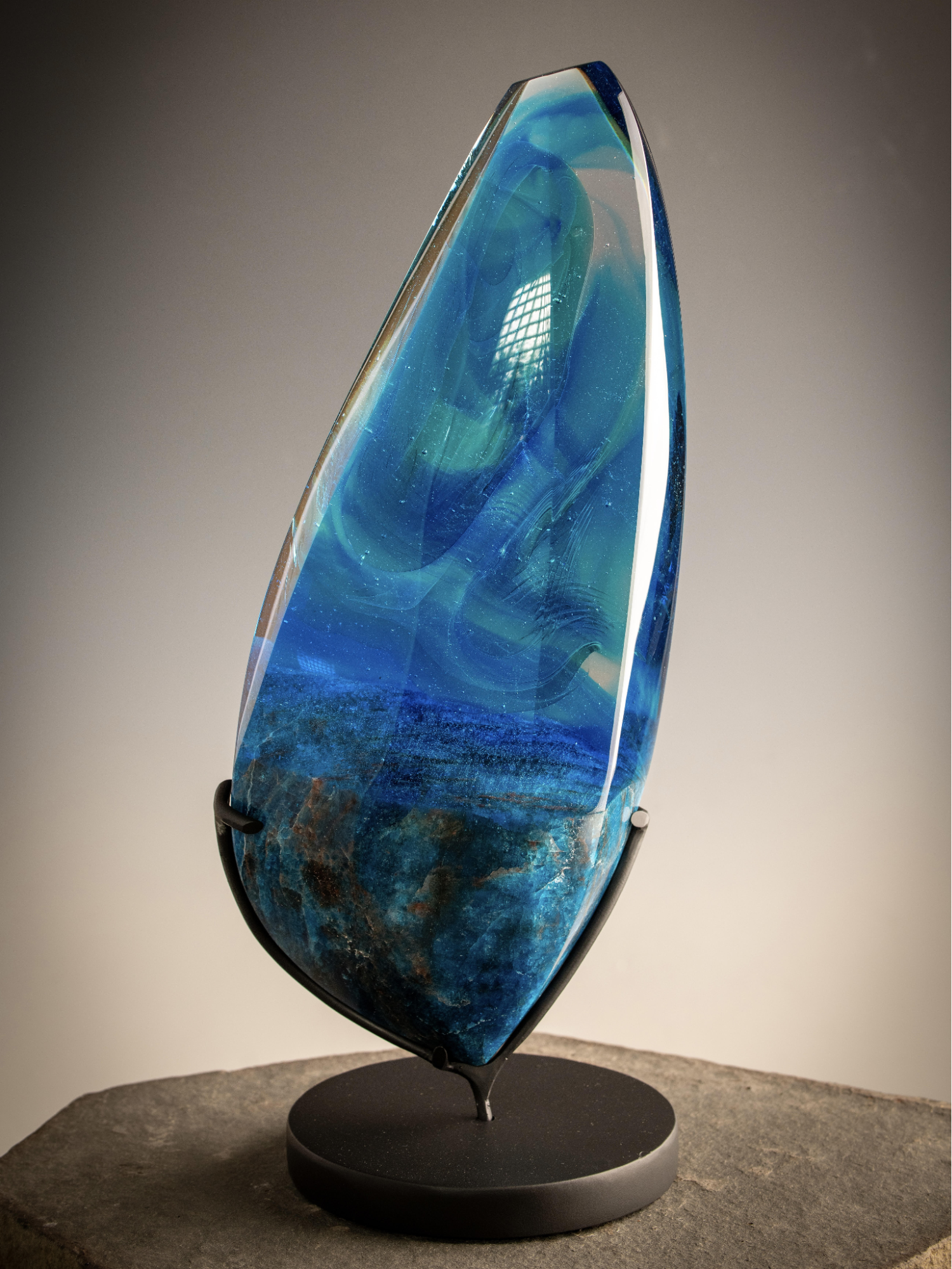 Weston Lambert, Swell, 2025, Apatite and cast glass, 19.5" x 7.5" x 4"