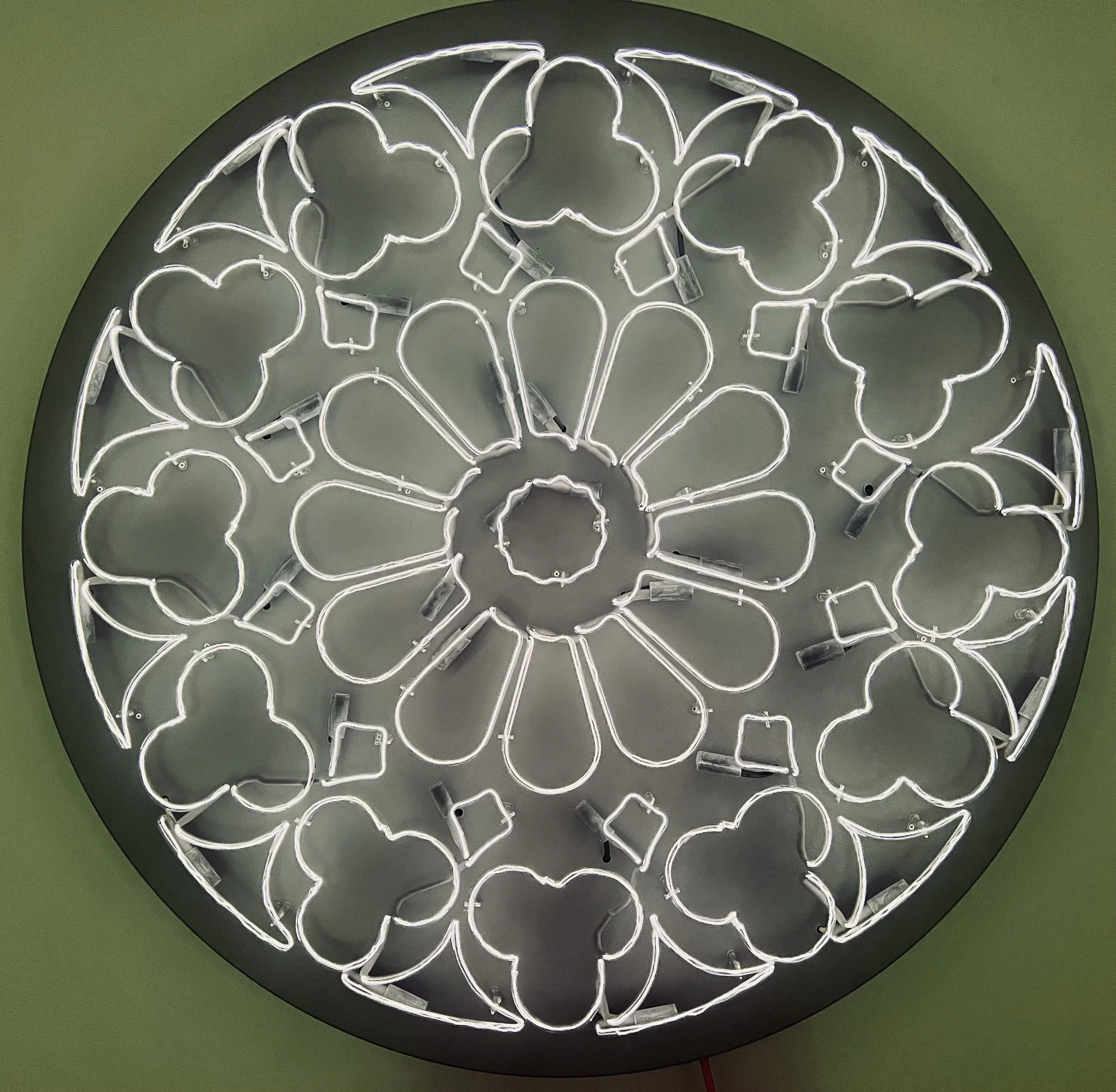 KCJ Szwedzinski, Krypton Rose Window, Neon and wood backer, 54” x 54”  