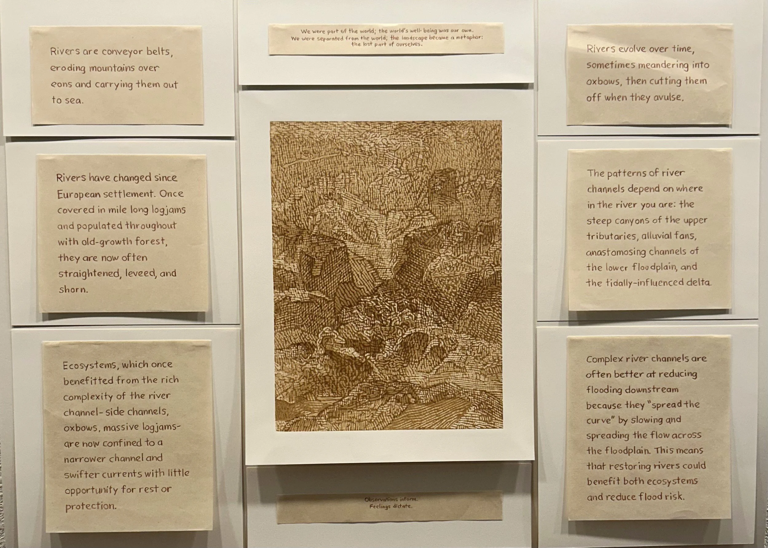 Richard Longstreet, Metaphors, 2026, woodcut print on cotton mulberry paper, lettering on cotton rag paper with wax-based pigment, 36" x 36", image courtesy of the artist