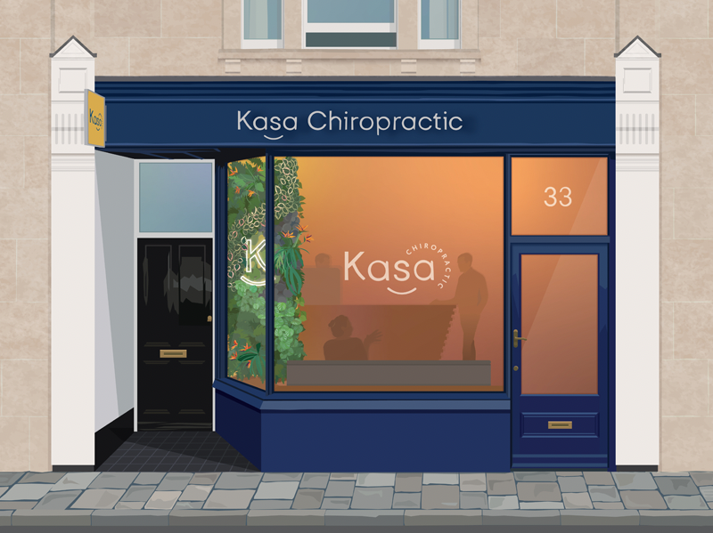 The branded shop front of a local Chiropractors who are strongly community orientated