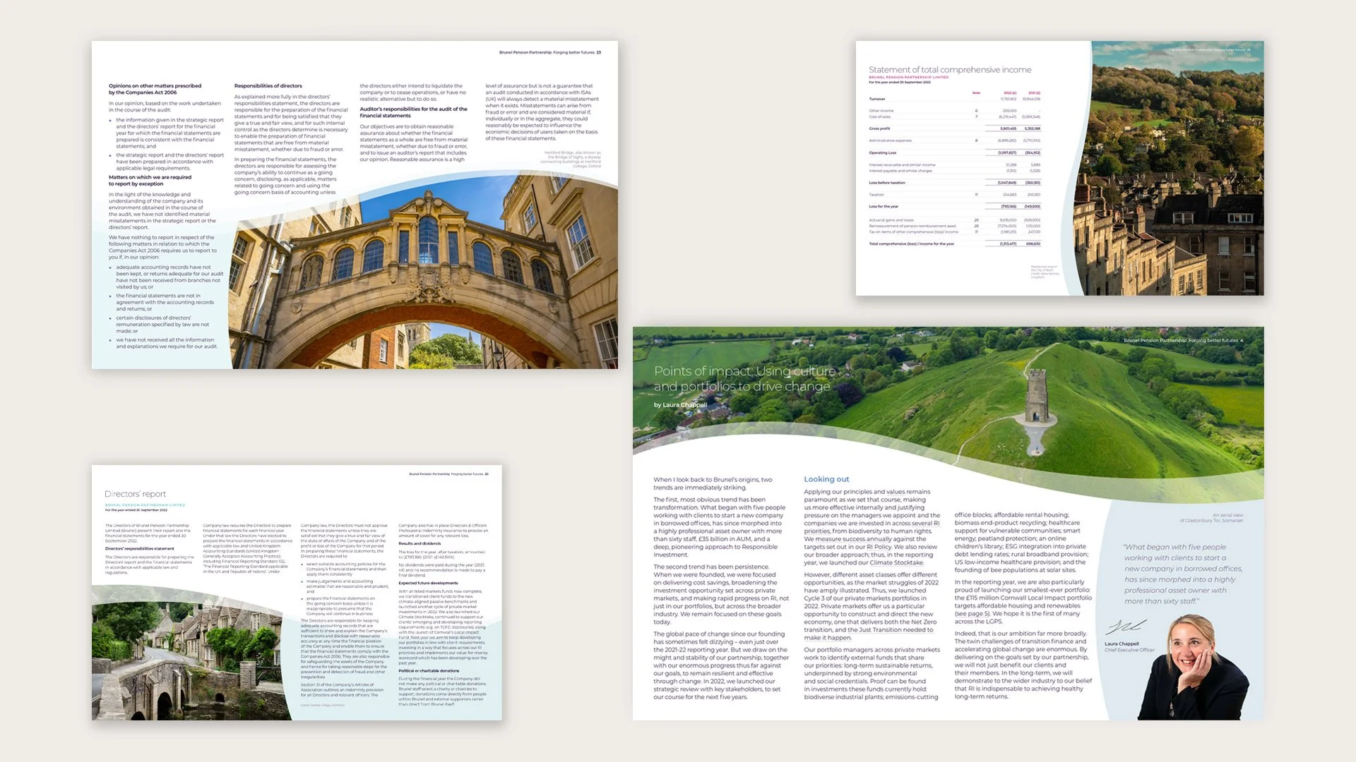 Beautiful regional photography helps to enhance copy-heavy parts of the report. The layout then gives the copy room to breathe.